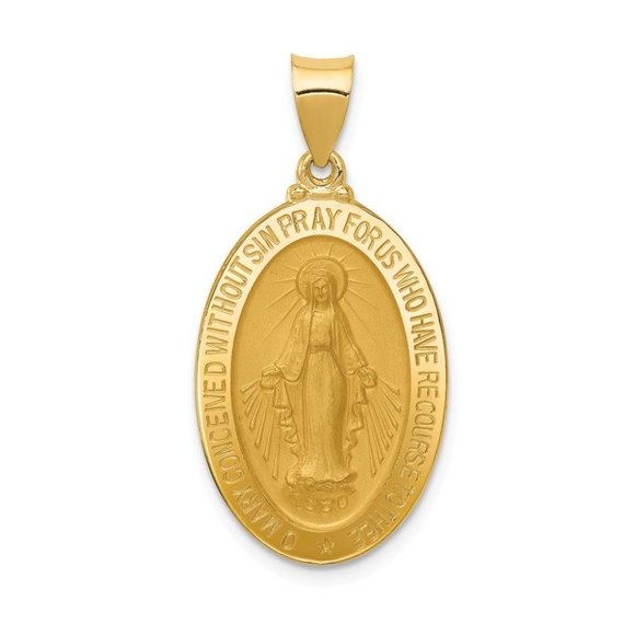 14k Miraculous Medal Oval Pendant New Religious Charm Yellow Gold